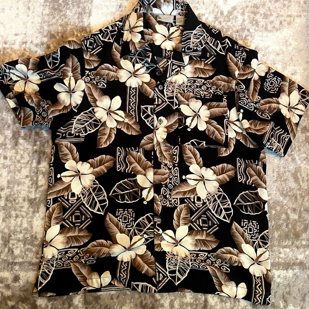 NWOT Men's Hawaiian Shirt Collared Button Down Sz Medium 100% Polyester Black